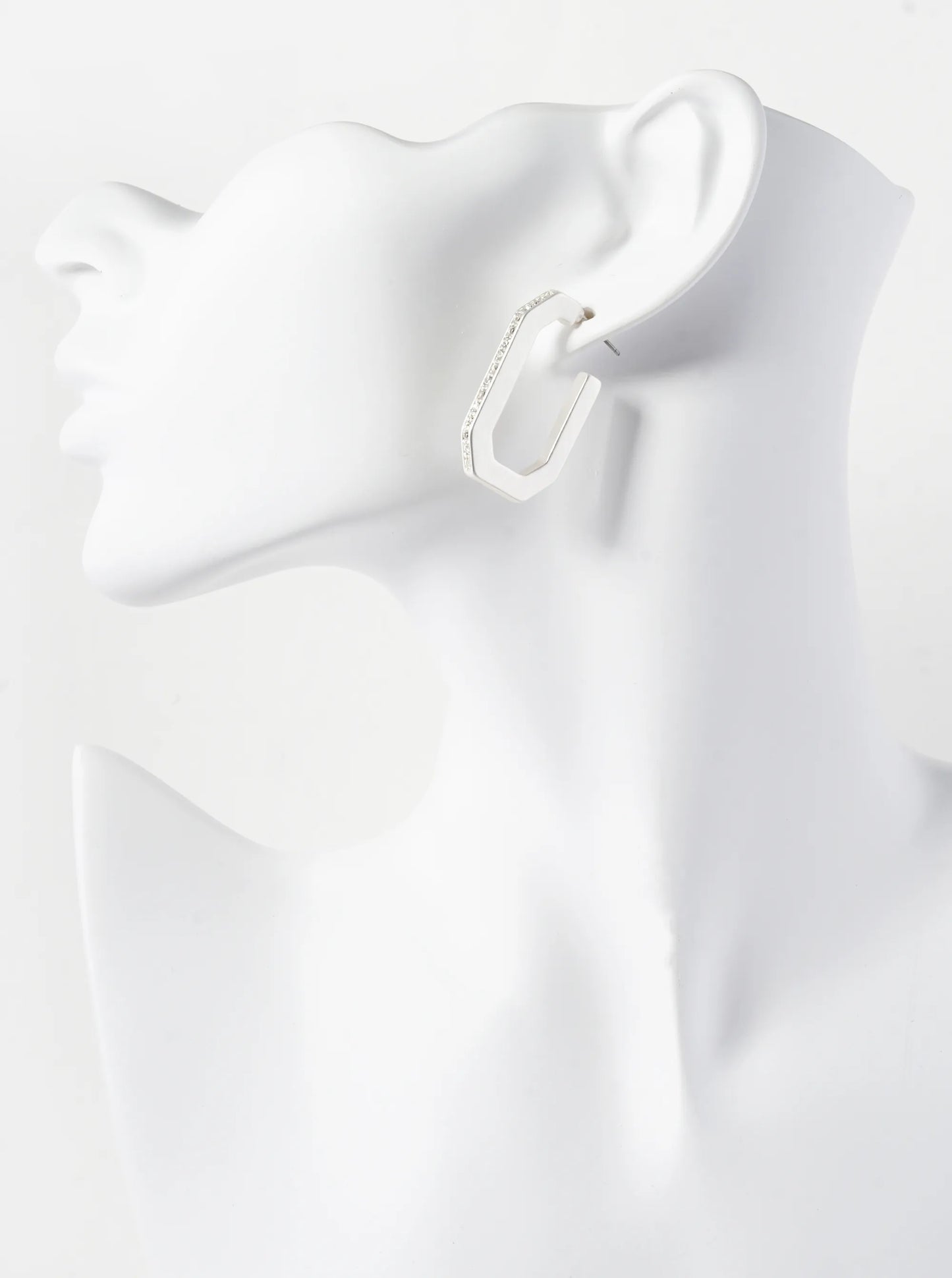 Elongated 35mm Octagon Hoop Earrings With Crystals On Side