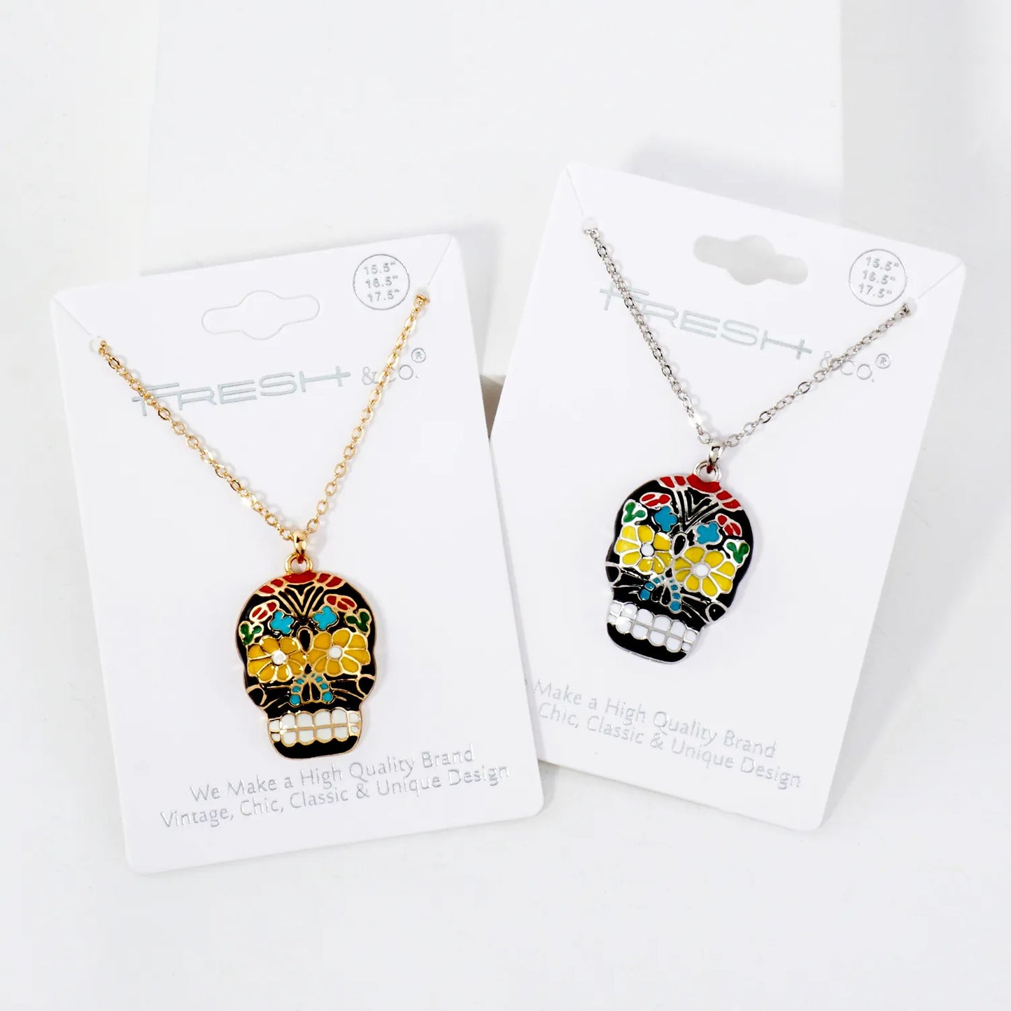 Enamel 1-Inch Calavera Sugar Skull Pendant Necklace