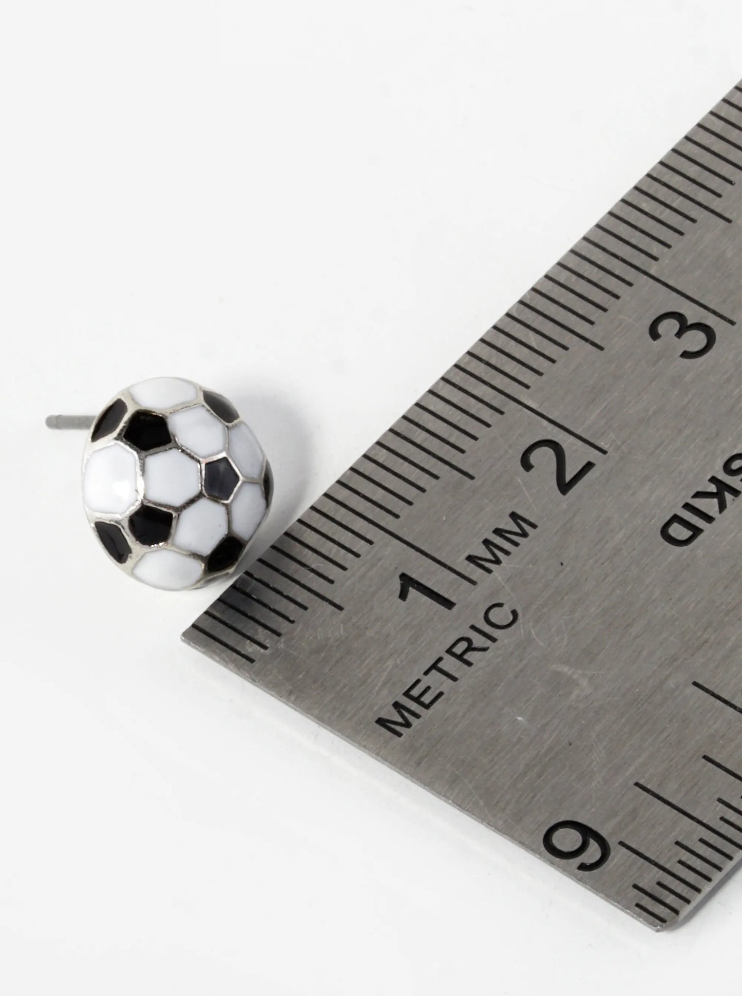Enamel Filled 10mm Half Circle Soccer Ball Stud Earrings