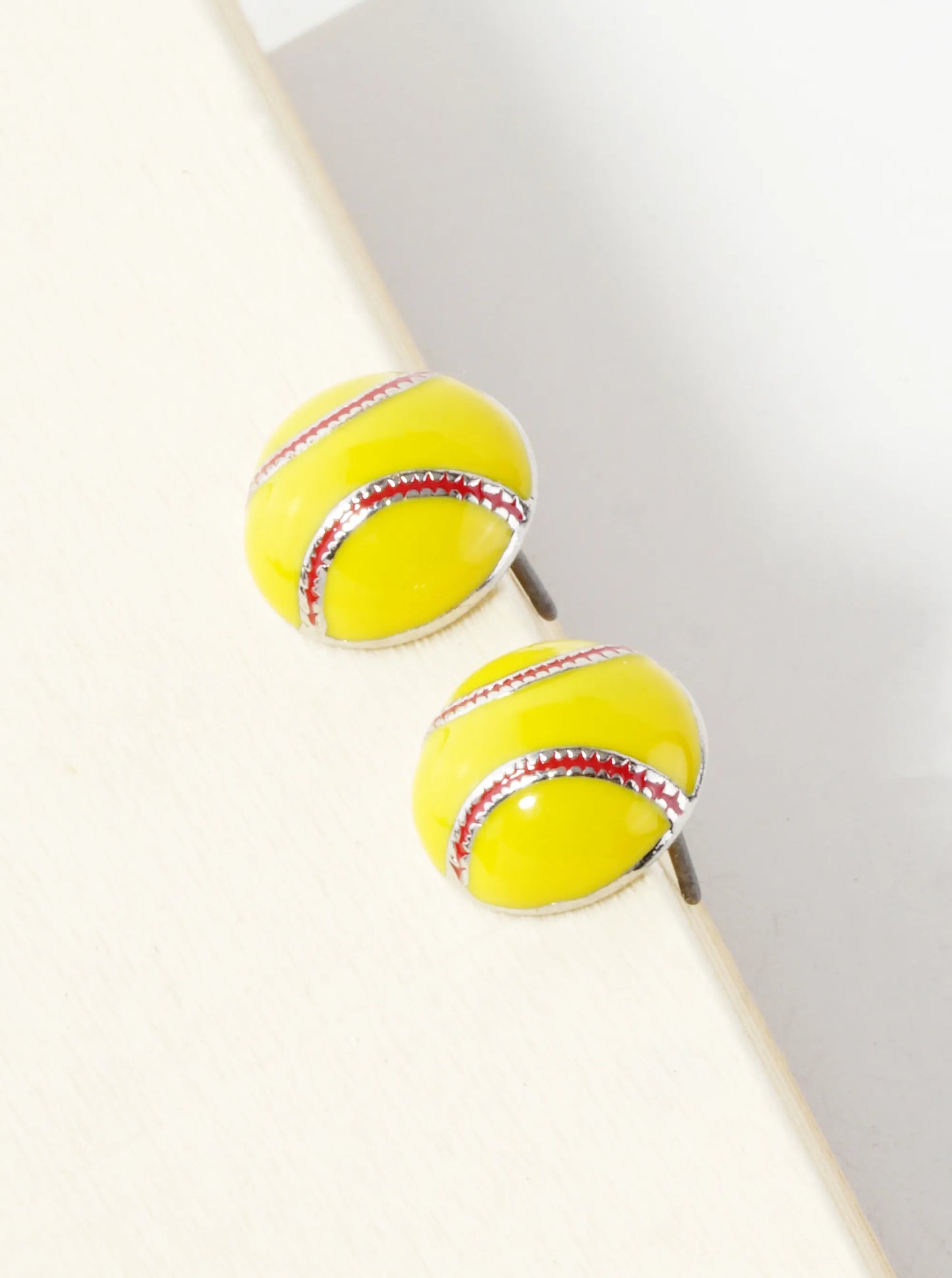 Enamel Filled 10mm Half Circle Softball Stud Earrings