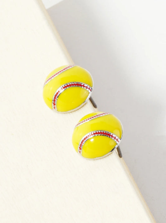 Enamel Filled 10mm Half Circle Softball Stud Earrings