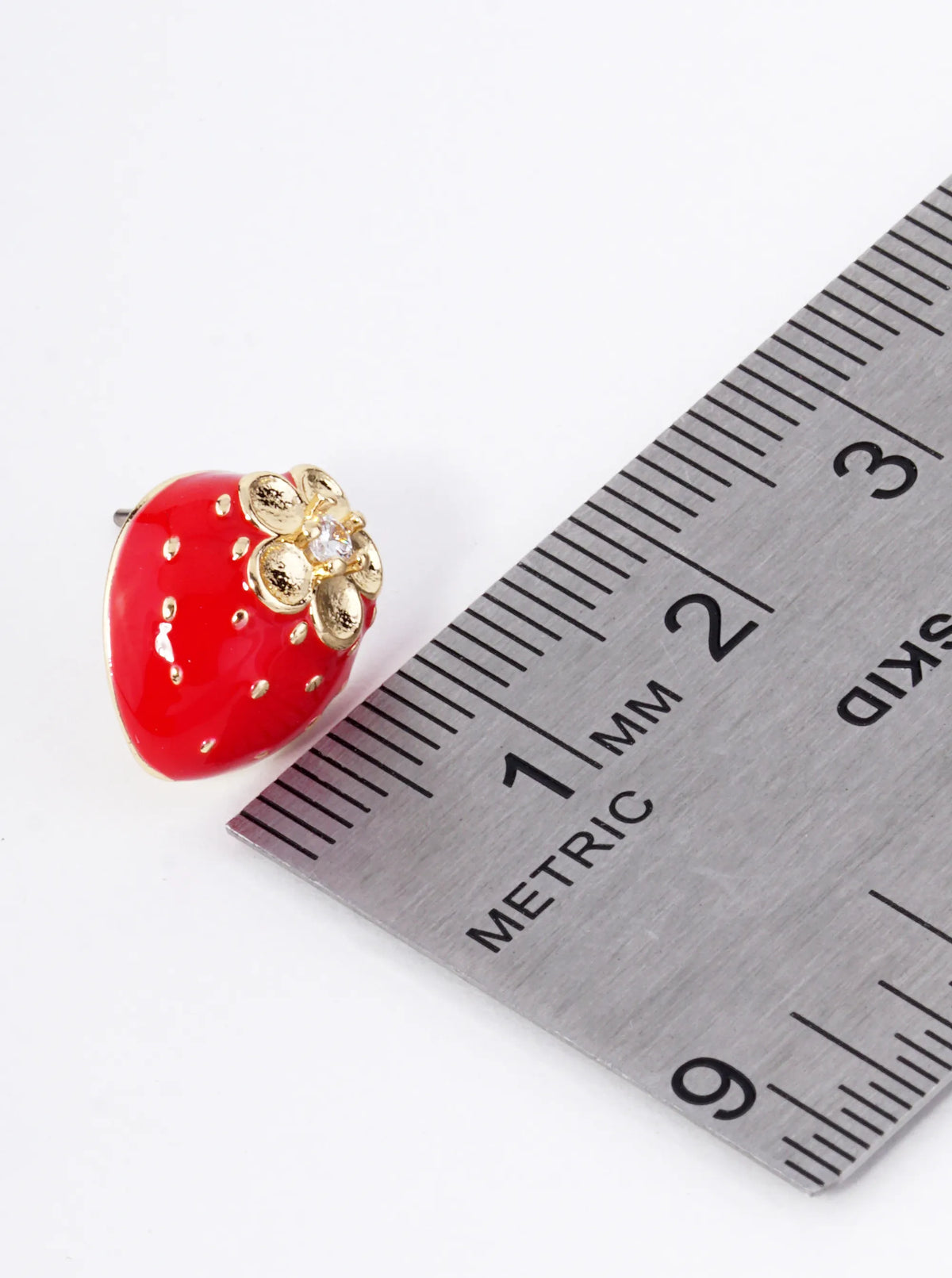 Enamel Filled 13mm Dainty Strawberry Stud Earrings