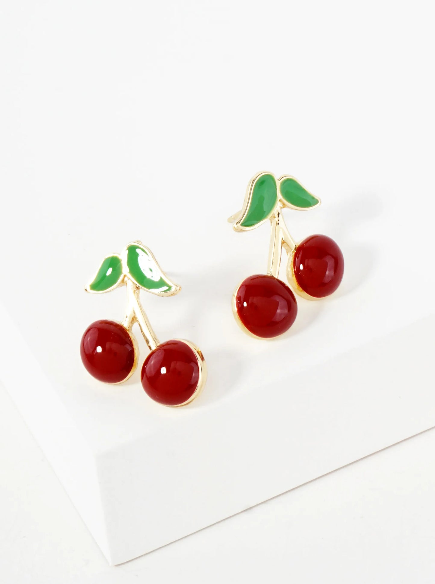 Enamel Filled 20mm Cherry 18K-Gold-Dipped Brass Stud Earrings