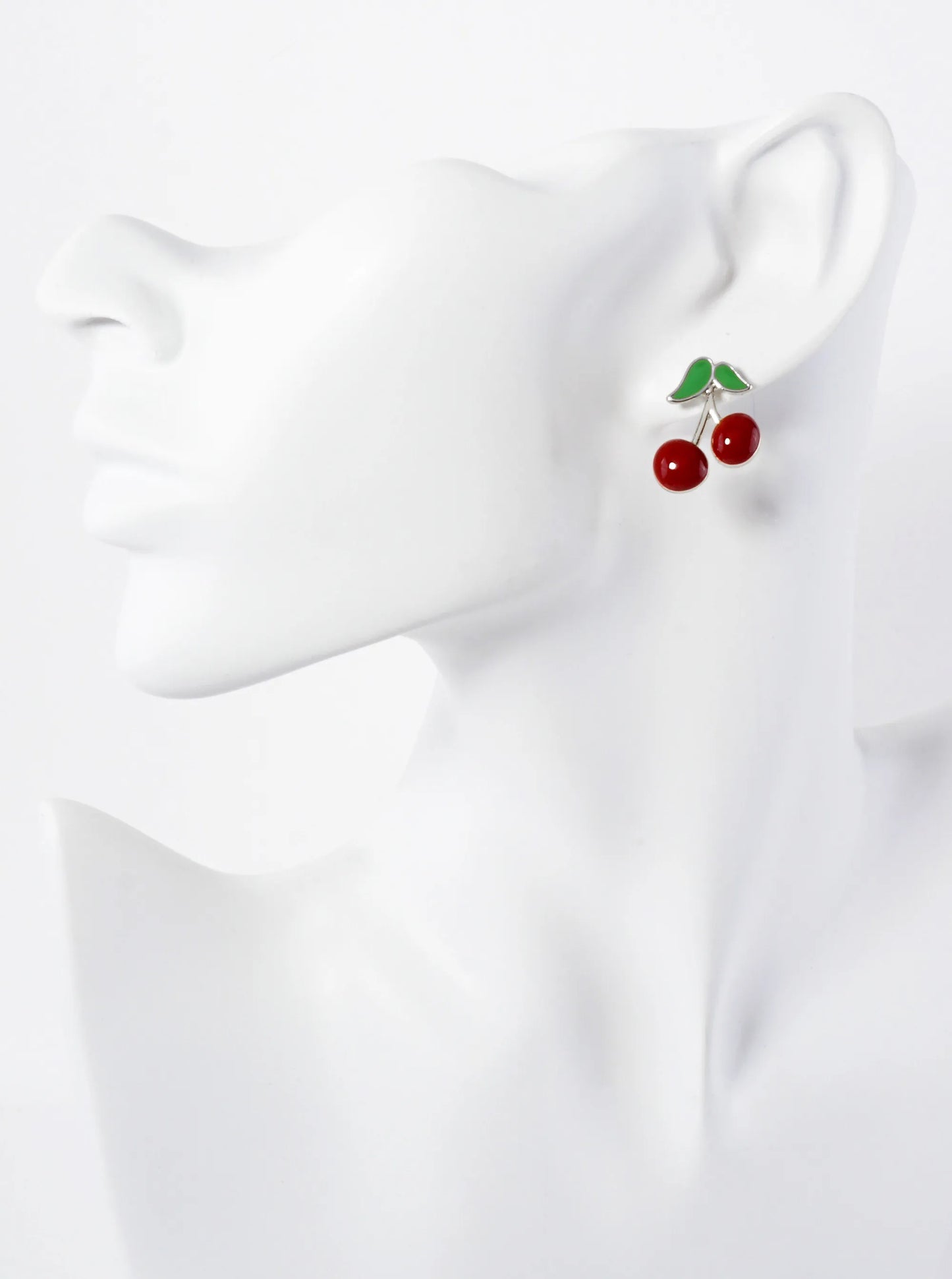 Enamel Filled 20mm Cherry 18K-Gold-Dipped Brass Stud Earrings