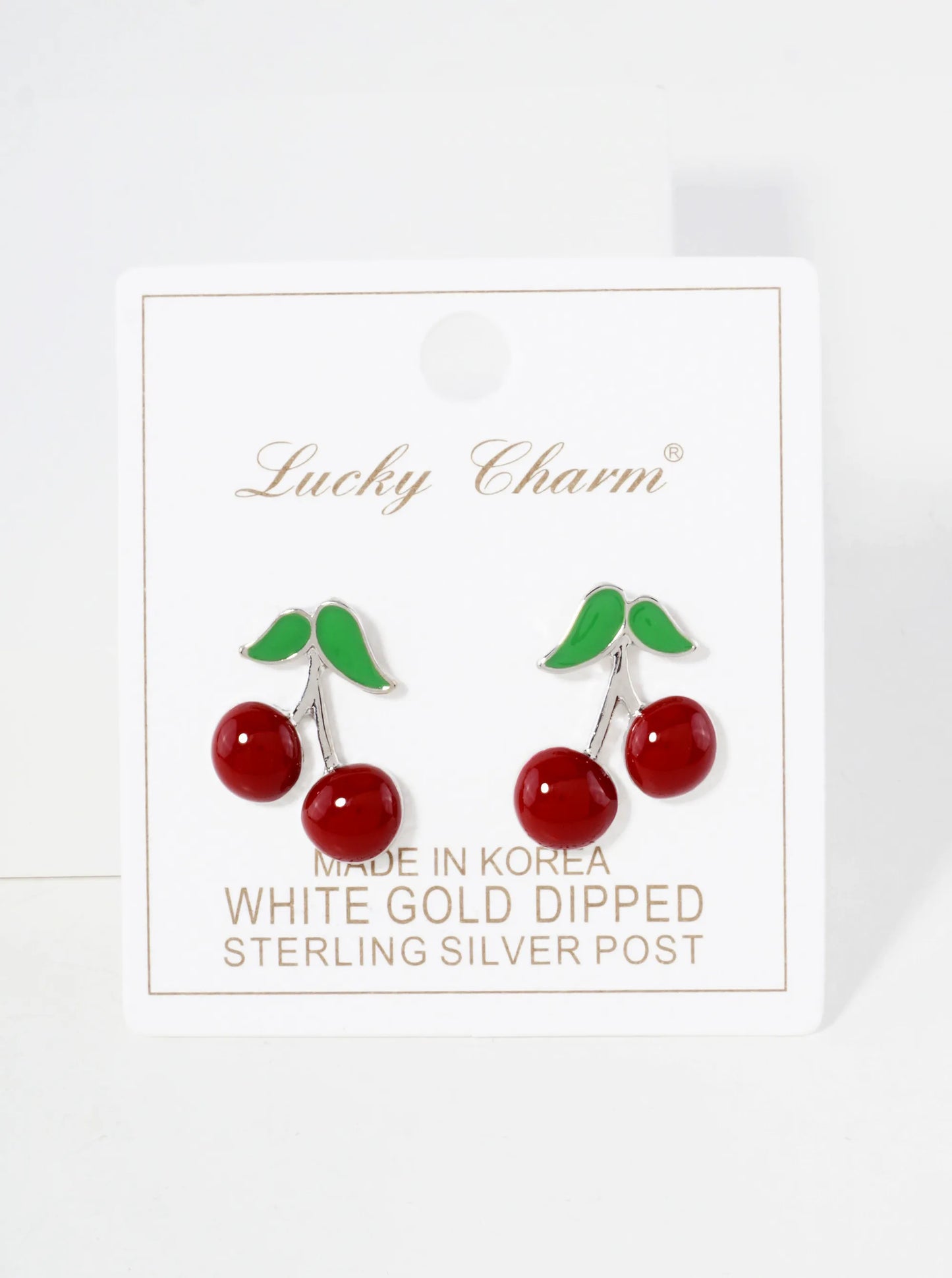 Enamel Filled 20mm Cherry 18K-Gold-Dipped Brass Stud Earrings
