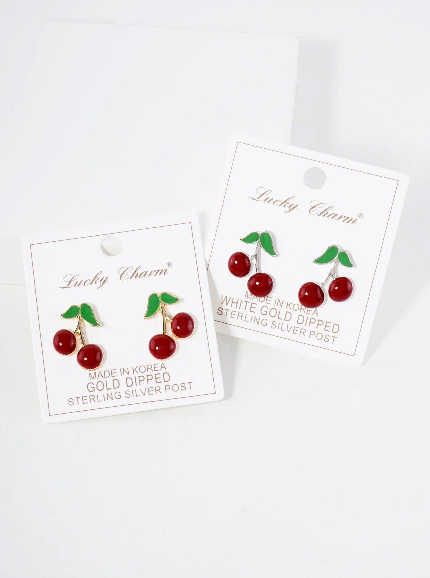 Enamel Filled 20mm Cherry 18K-Gold-Dipped Brass Stud Earrings