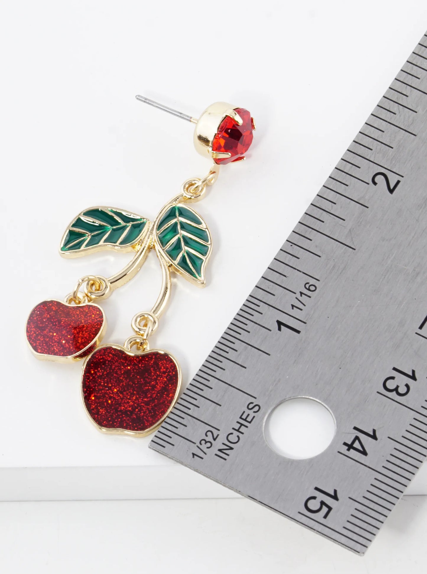 Enamel Filled Cherry Drop Dangle Post Earrings