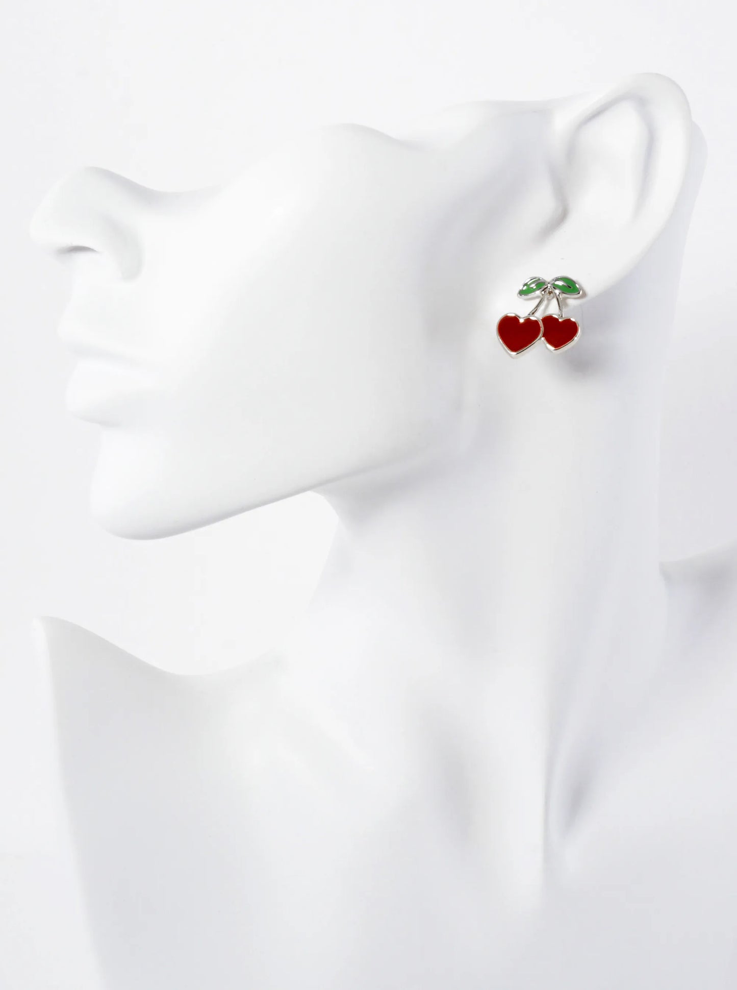 Enamel Filled Flat Heart Cherry 18K-Gold-Dipped Brass Stud Earrings