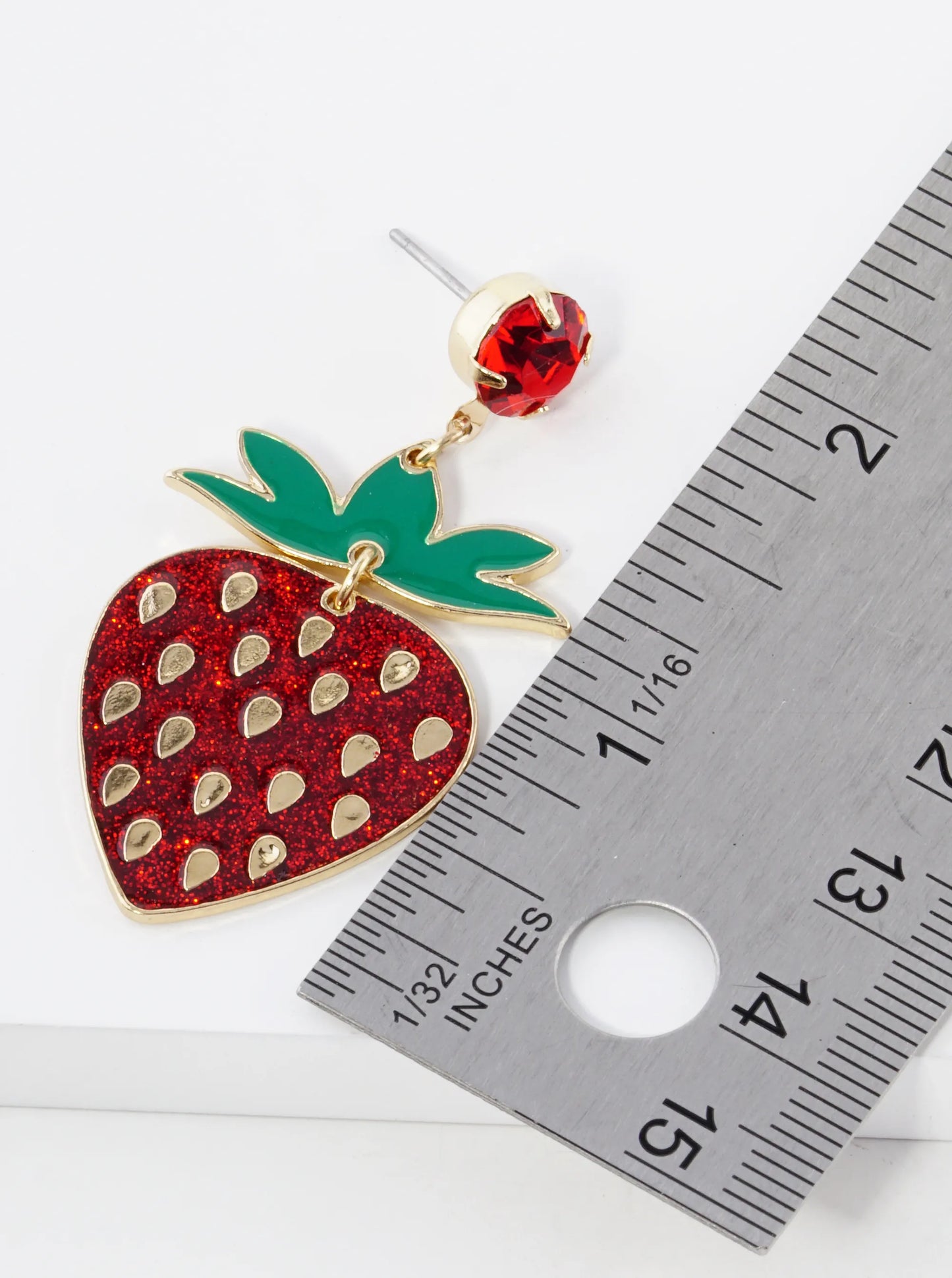 Enamel Filled Strawberry Drop Dangle Post Earrings