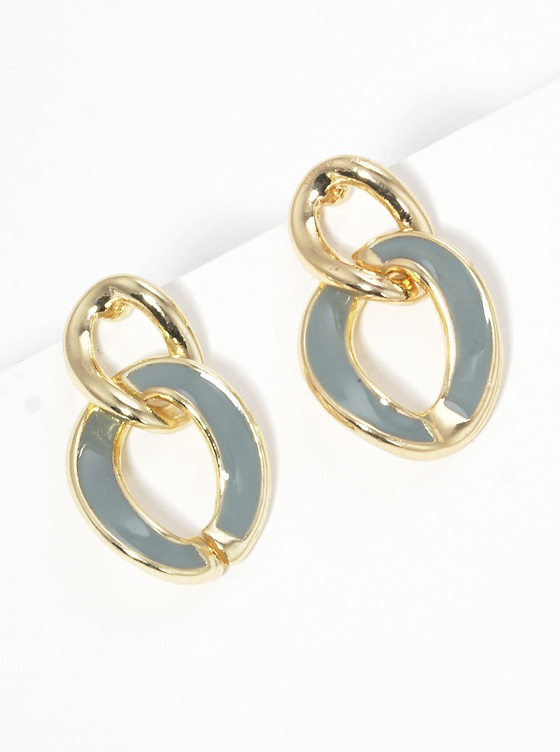 Enamel Filled Chunky Chain Post Drop Earrings