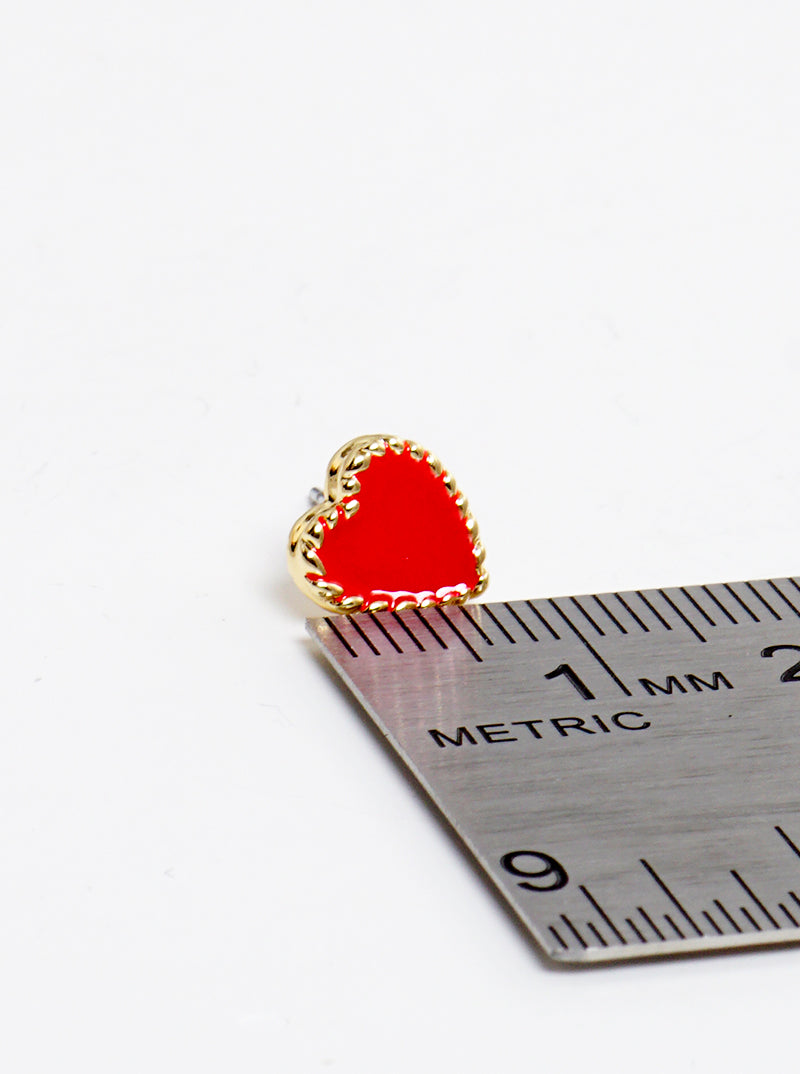 Enamel Filled Dainty Heart Post Stud Earrings