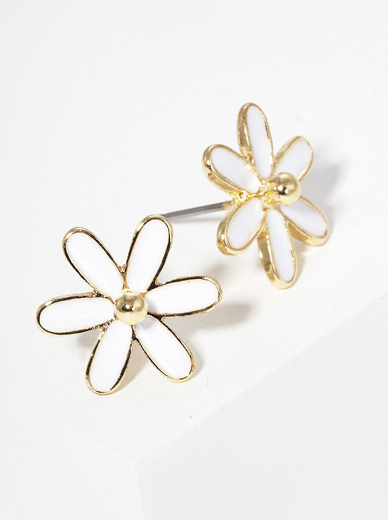 Enamel Filled Floral Flower Dainty Post Stud Earrings
