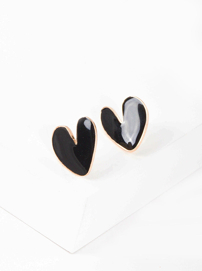 Enamel Filled Organic Heart Shaped Post Stud Earrings