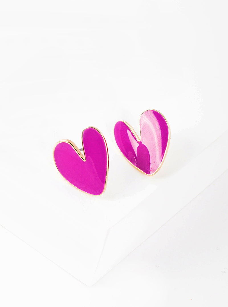 Enamel Filled Organic Heart Shaped Post Stud Earrings