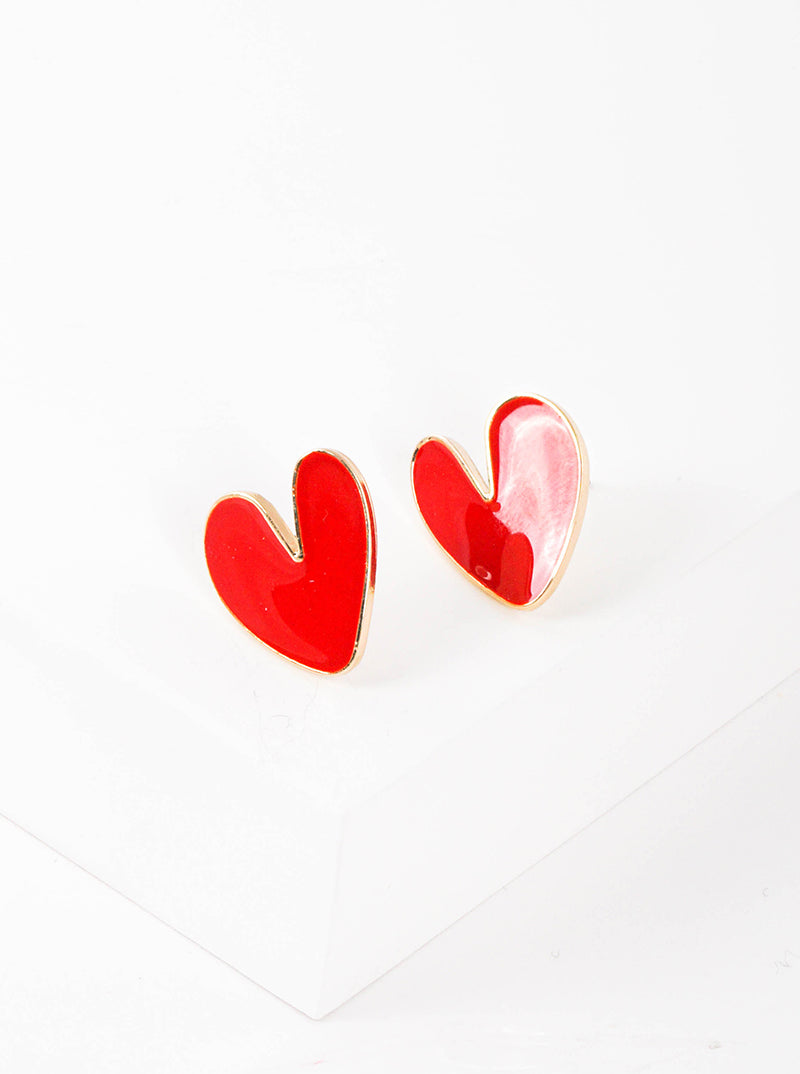 Enamel Filled Organic Heart Shaped Post Stud Earrings