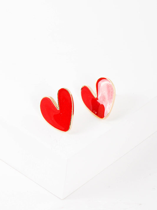 Enamel Filled Organic Heart Shaped Post Stud Earrings