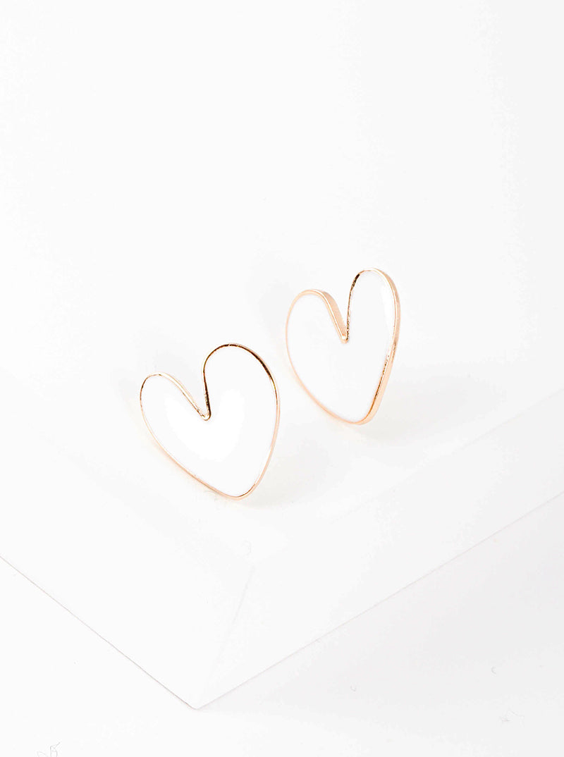 Enamel Filled Organic Heart Shaped Post Stud Earrings