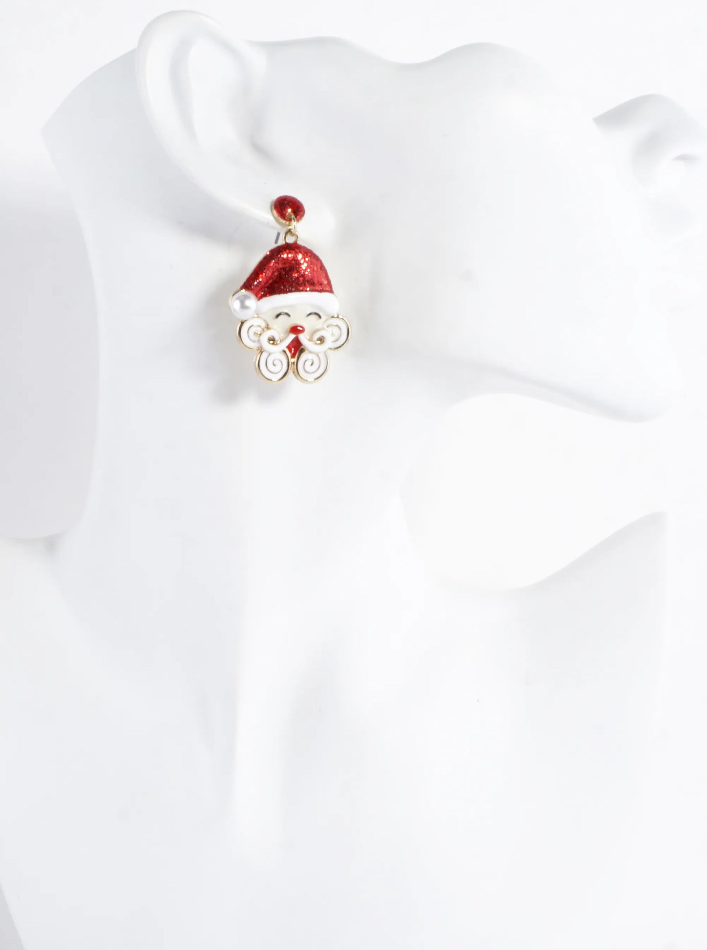 Enameled Happy Smiling Santa Face Earrings