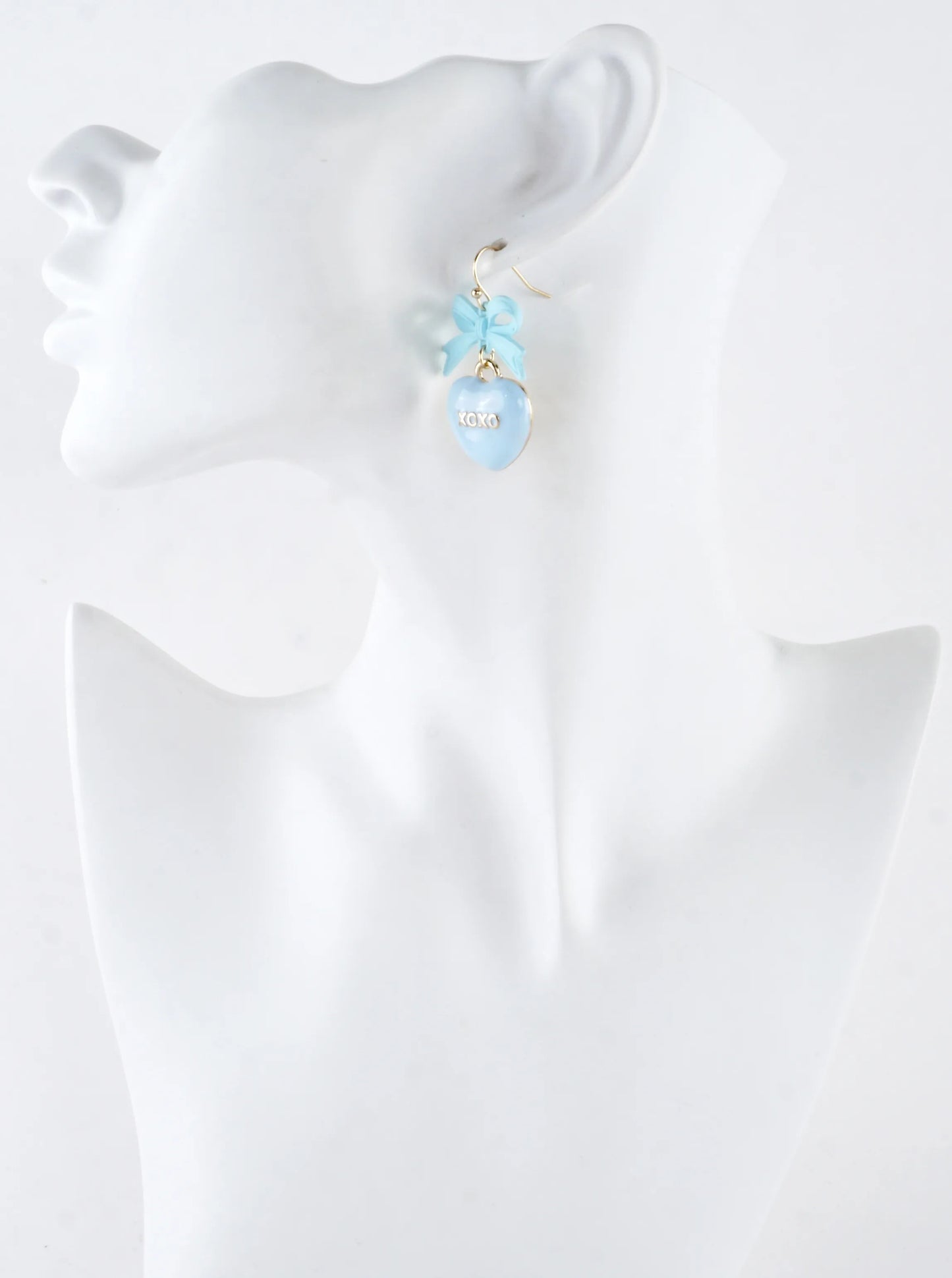 Enameled Heart Drop Bow Earrings With Word