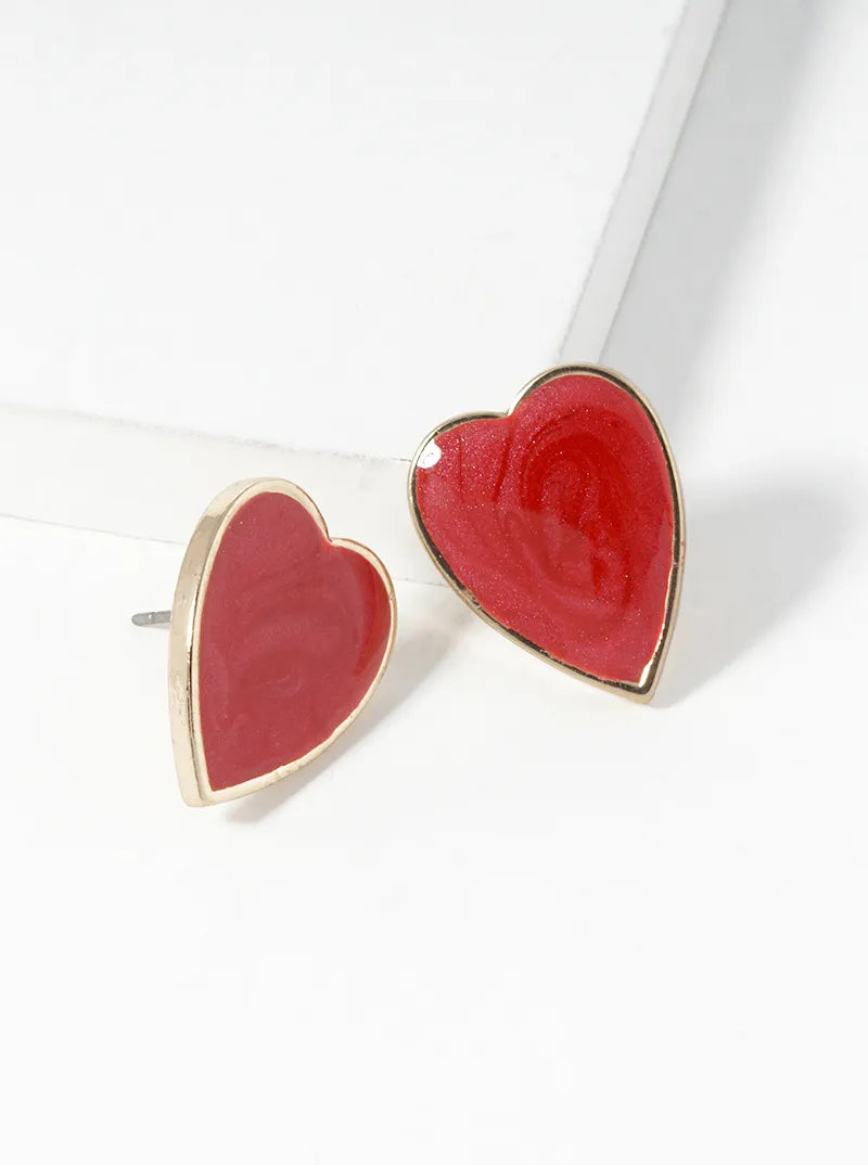 Enameled Heart Stud Earrings