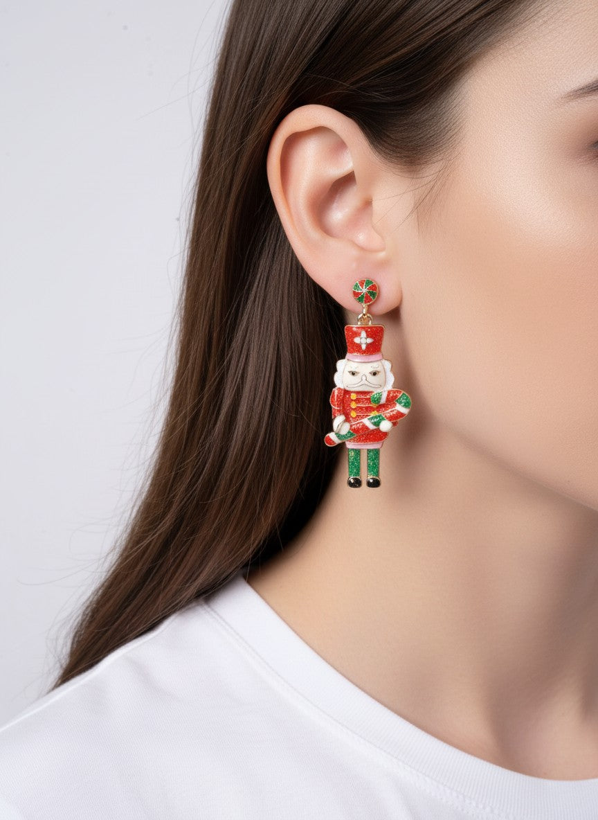 Enameled Nutcracker Post Back Drop Earrings