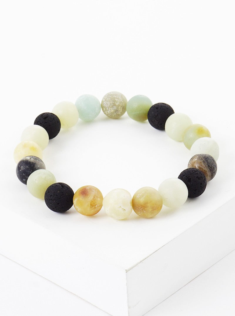 Essential Oil Diffuser Lava Stone Semi Precious Stone Stretch Bracelet