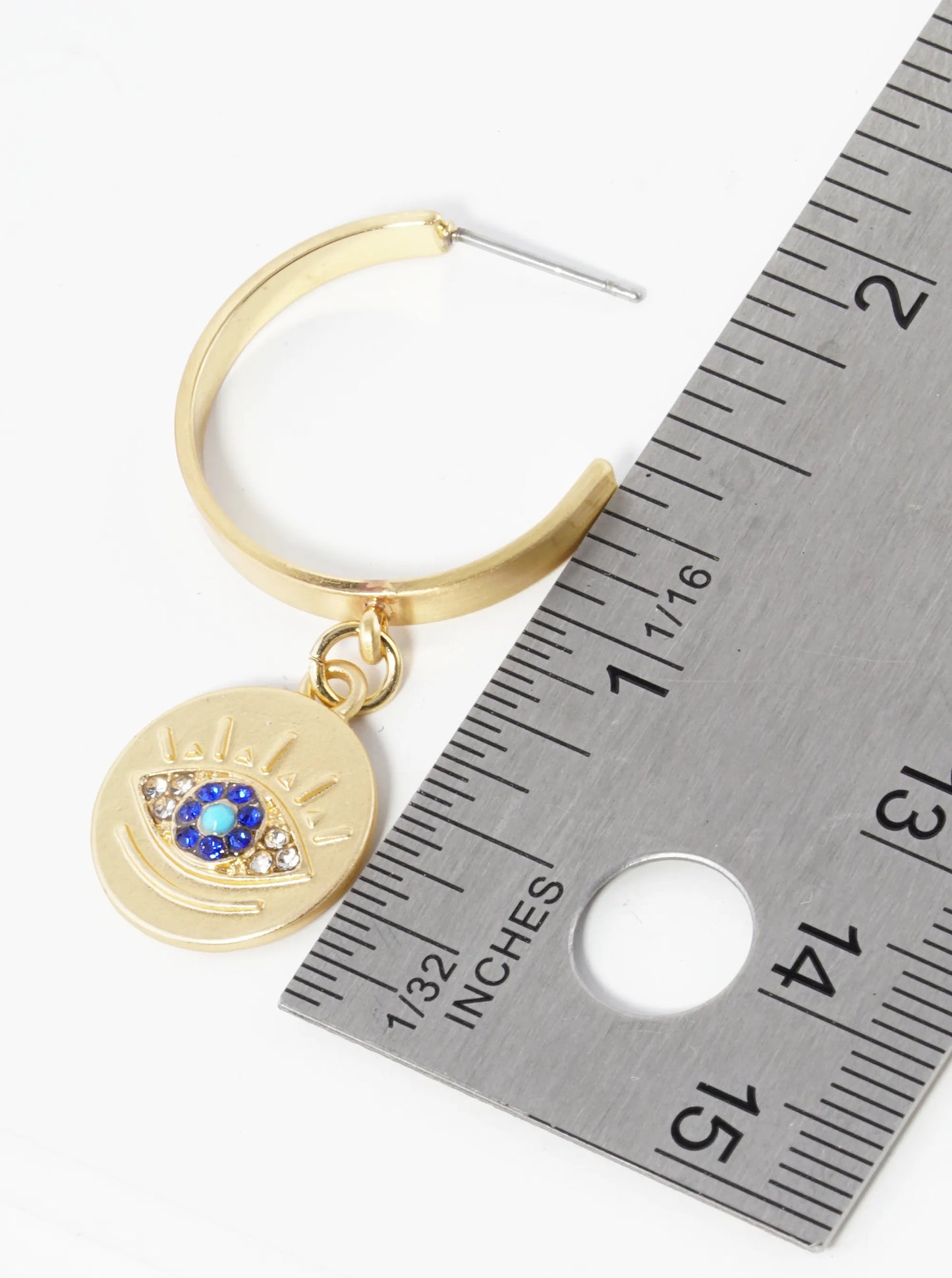 Evil Eye Disc Drop 20mm Open Hoop Earrings