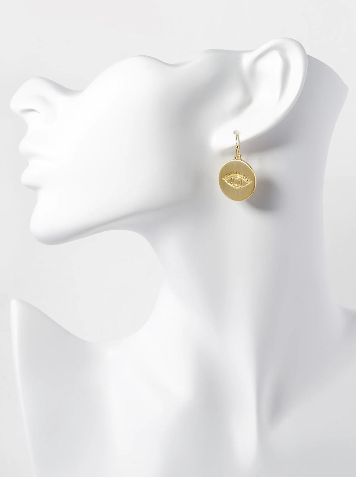 Evil Eye Engraved Disc Drop Dangle Earrings