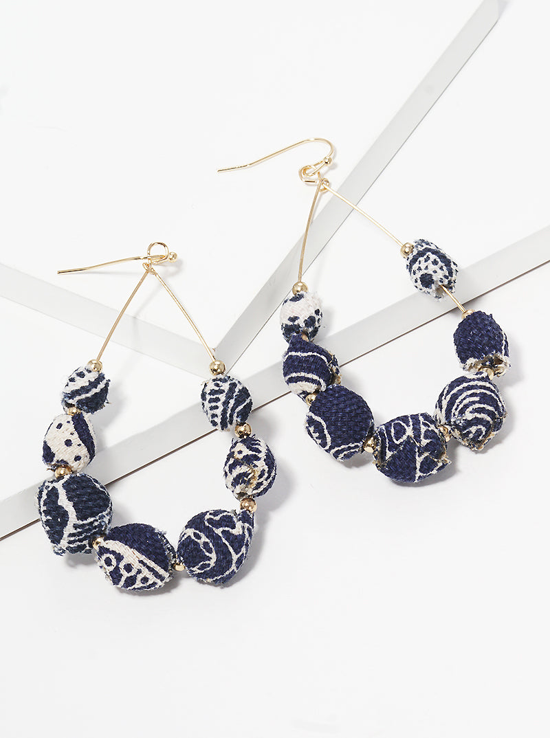 Fabric Wrapped Bead Teardrop Fishhook Dangle Drop Earrings