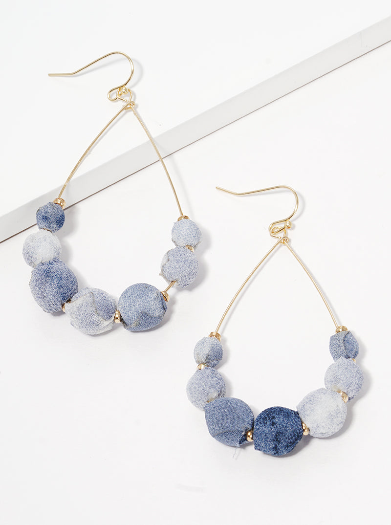 Fabric Wrapped Bead Teardrop Fishhook Dangle Drop Earrings