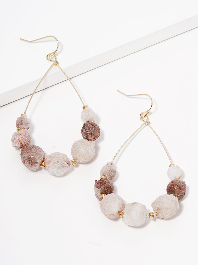 Fabric Wrapped Bead Teardrop Fishhook Dangle Drop Earrings