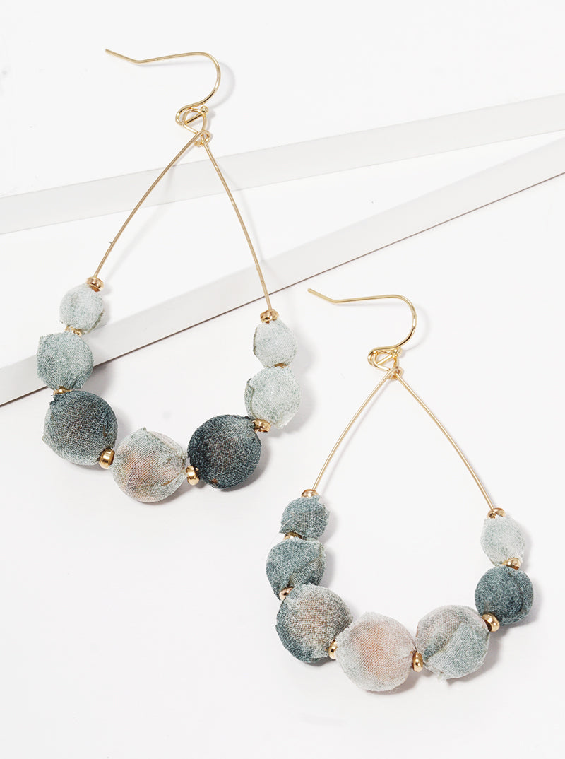 Fabric Wrapped Bead Teardrop Fishhook Dangle Drop Earrings