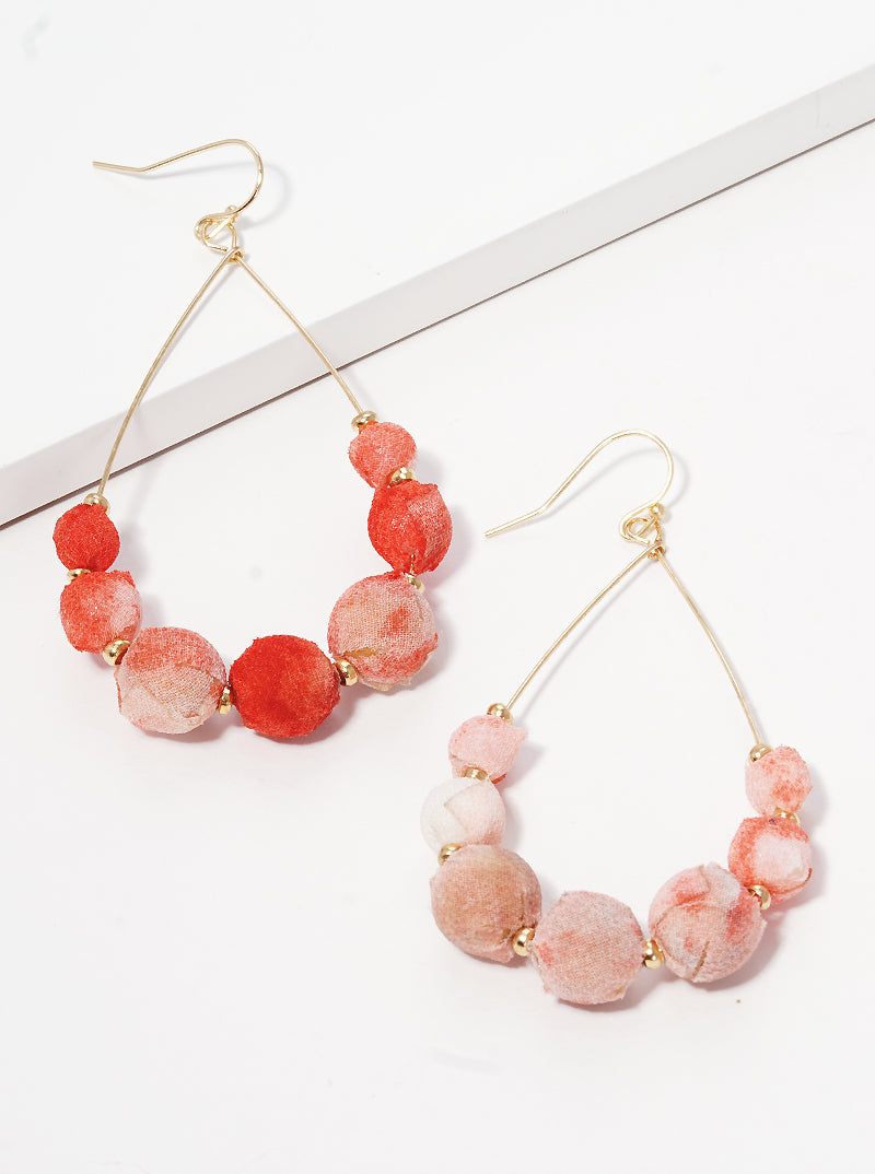 Fabric Wrapped Bead Teardrop Fishhook Dangle Drop Earrings