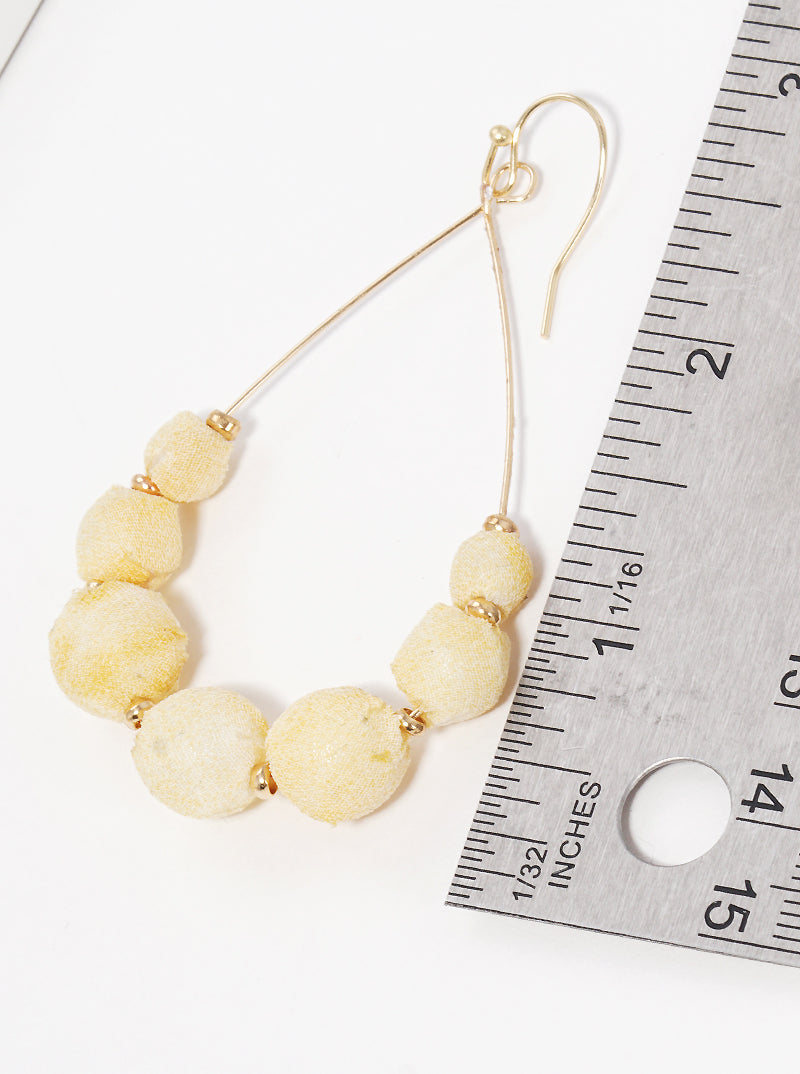 Fabric Wrapped Bead Teardrop Fishhook Dangle Drop Earrings