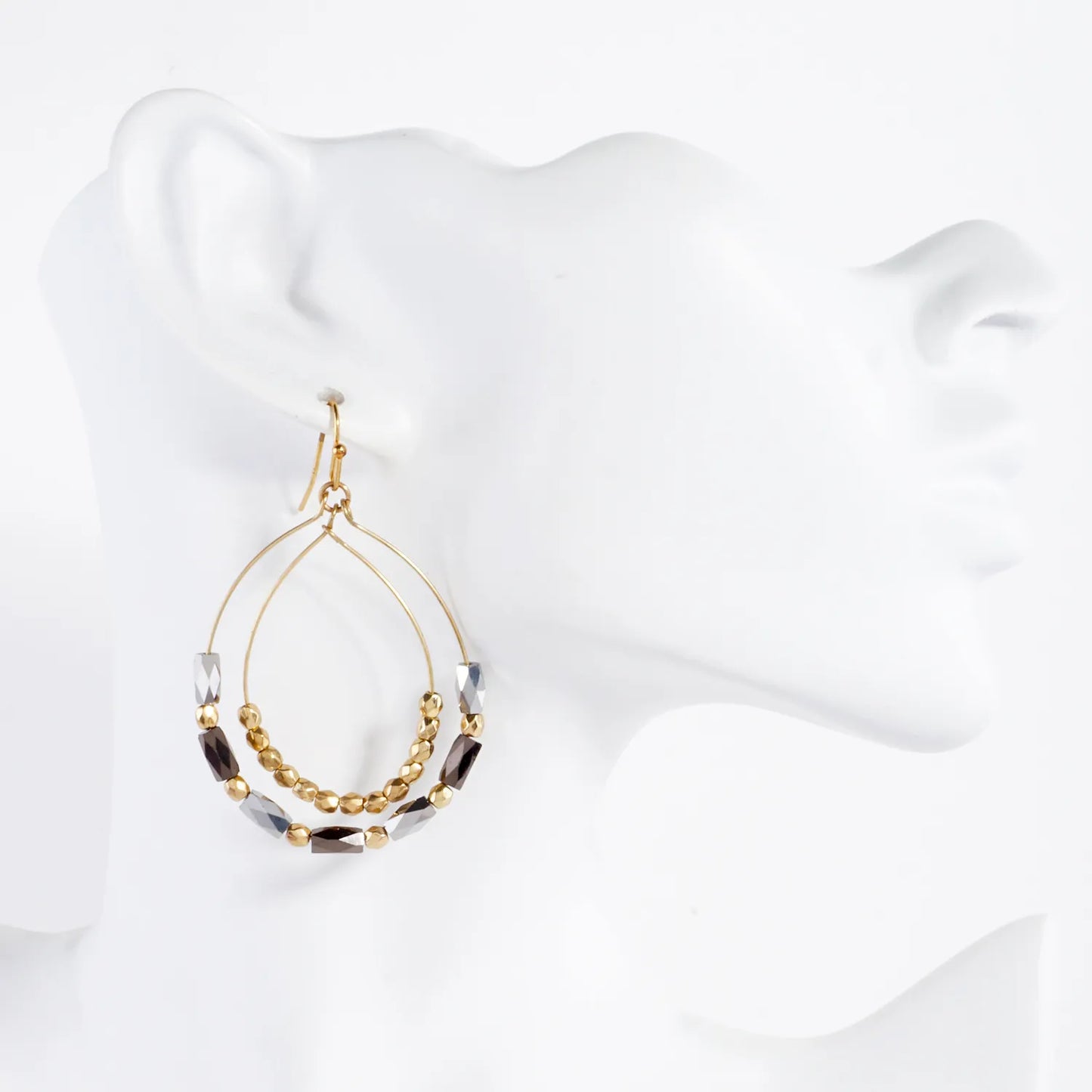 Faceted Beaded Layered Double Teardrop Dangle Earrings