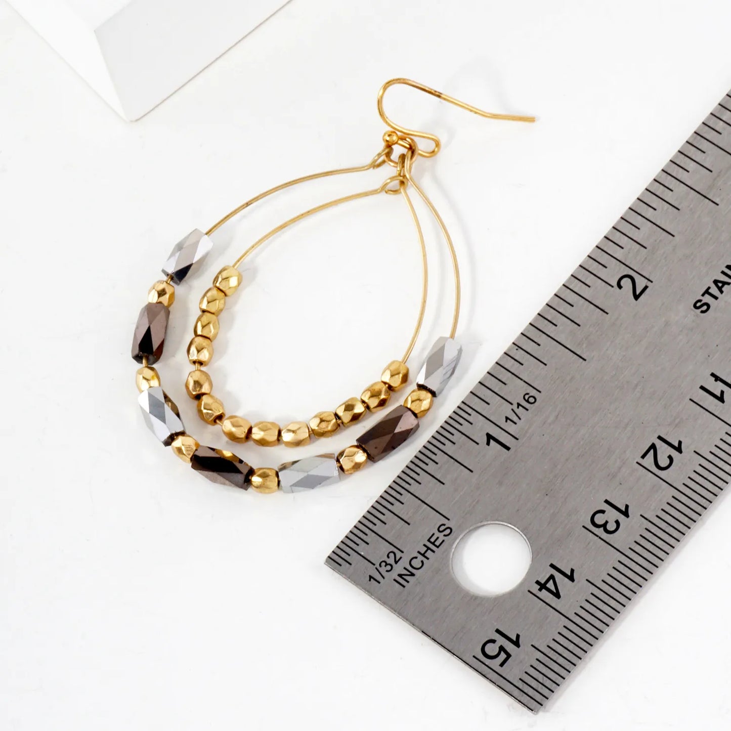 Faceted Beaded Layered Double Teardrop Dangle Earrings
