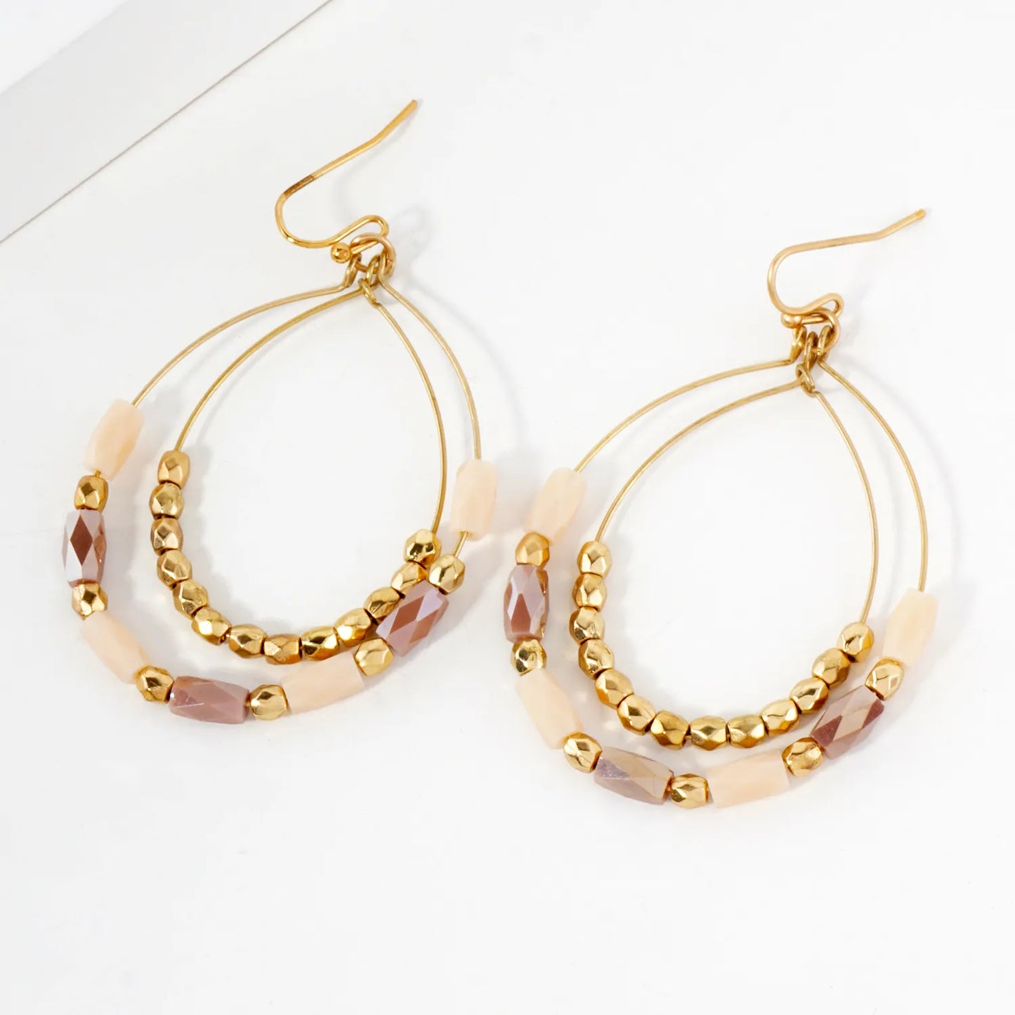 Faceted Beaded Layered Double Teardrop Dangle Earrings