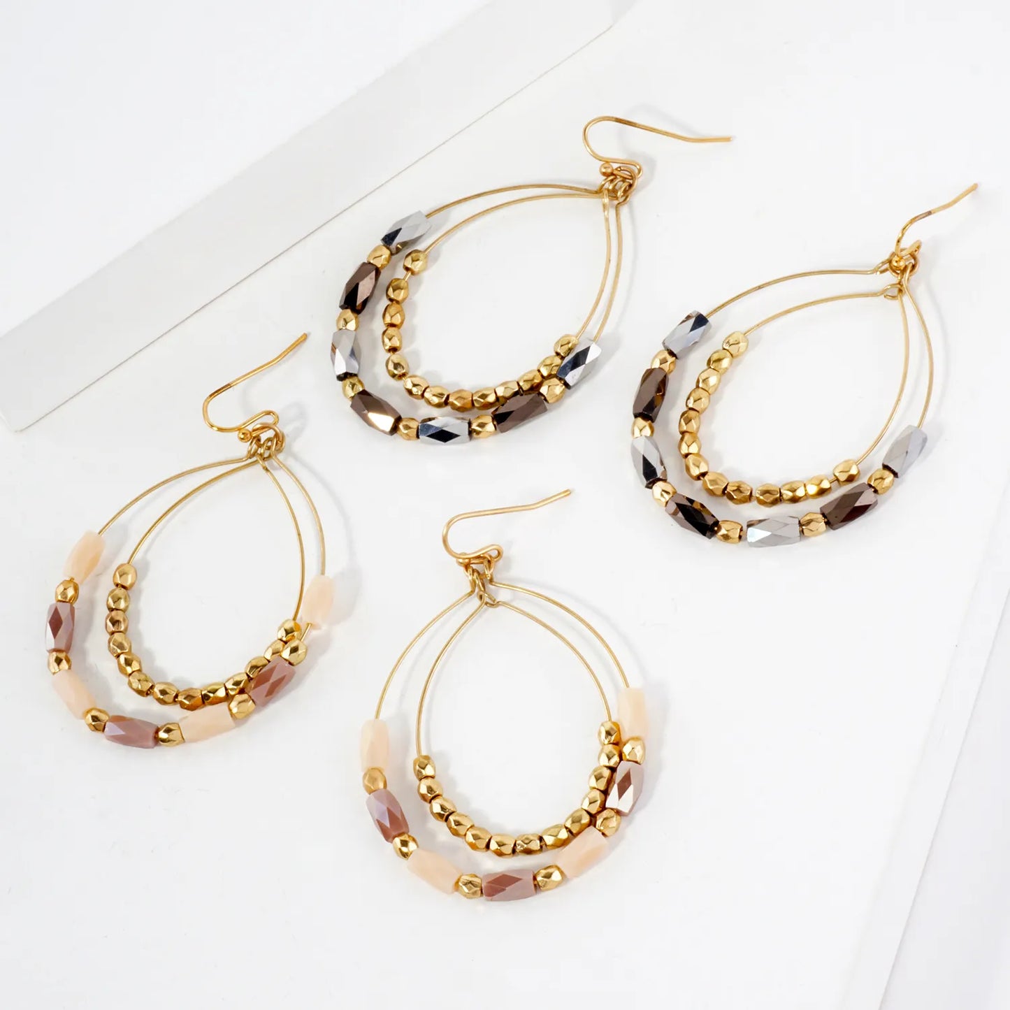 Faceted Beaded Layered Double Teardrop Dangle Earrings
