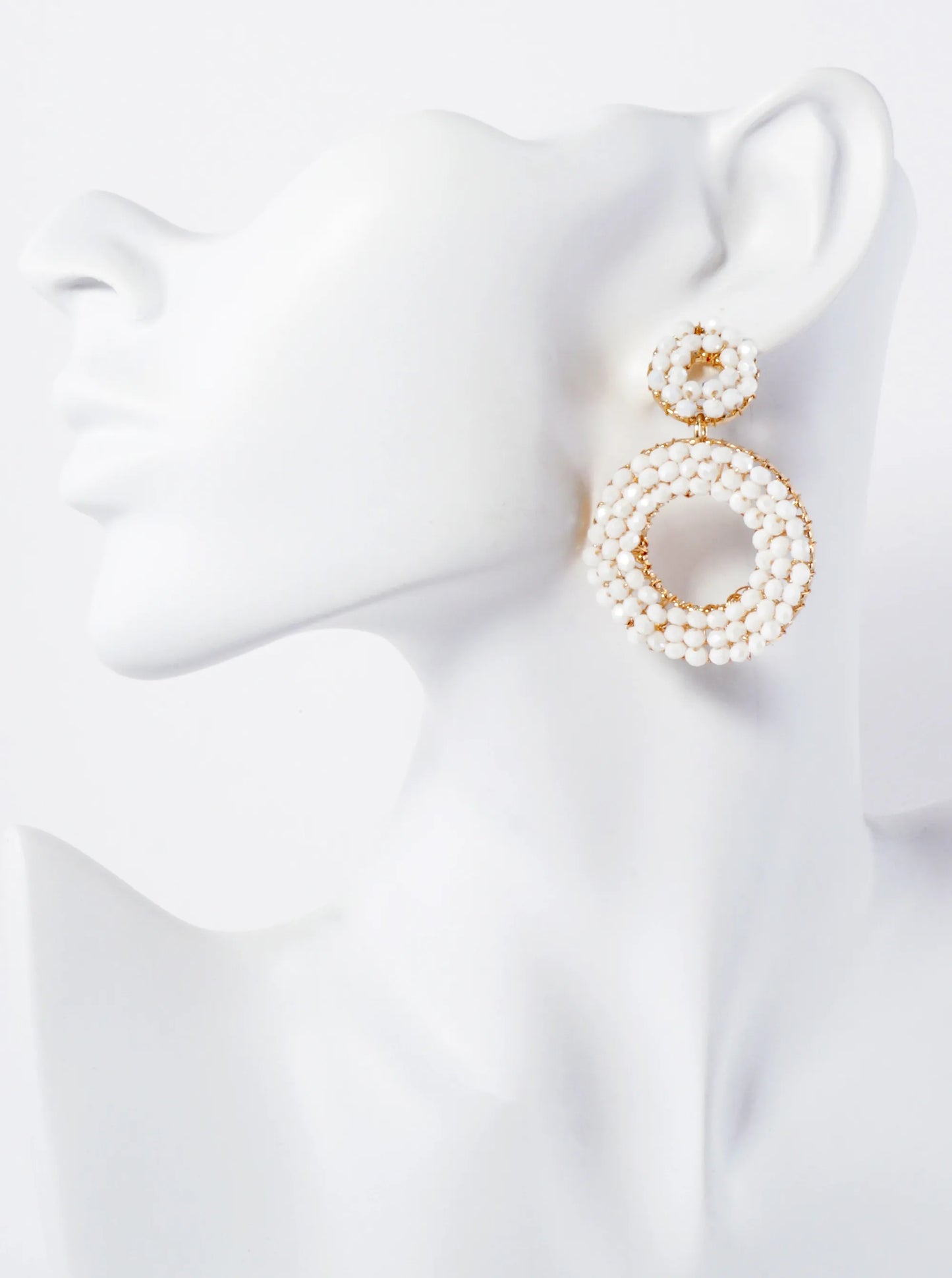 Faceted Glass-Bead Wire-Wrapped Double Circle Statement Earrings