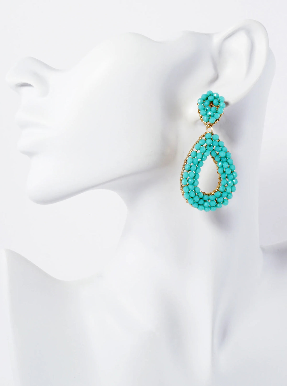 Faceted Glass-Bead Wire-Wrapped Double Teardrop Statement Earrings