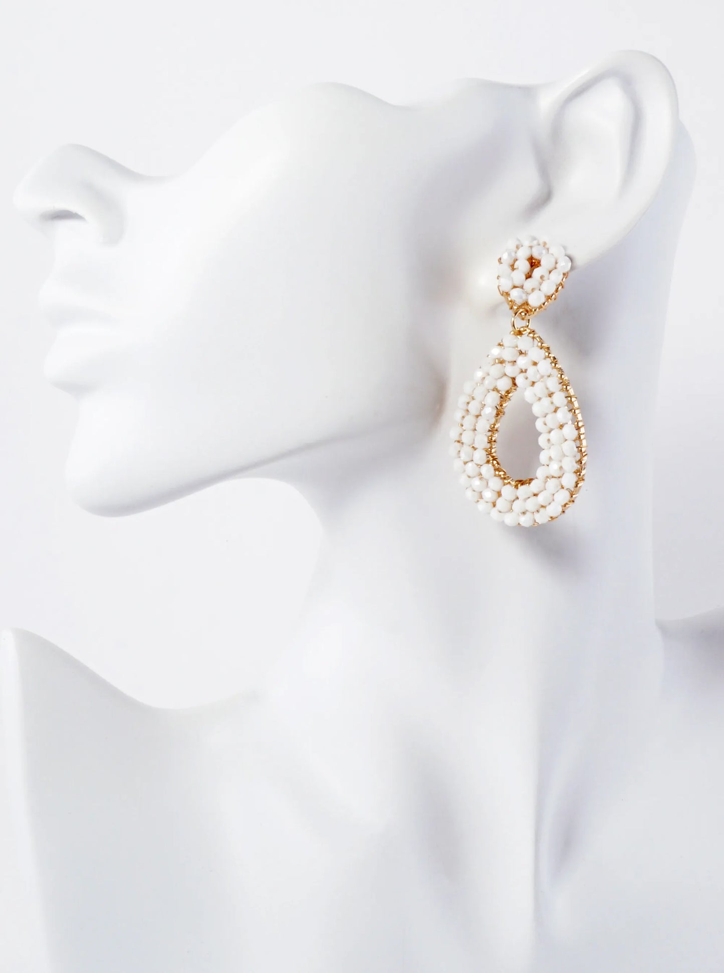 Faceted Glass-Bead Wire-Wrapped Double Teardrop Statement Earrings