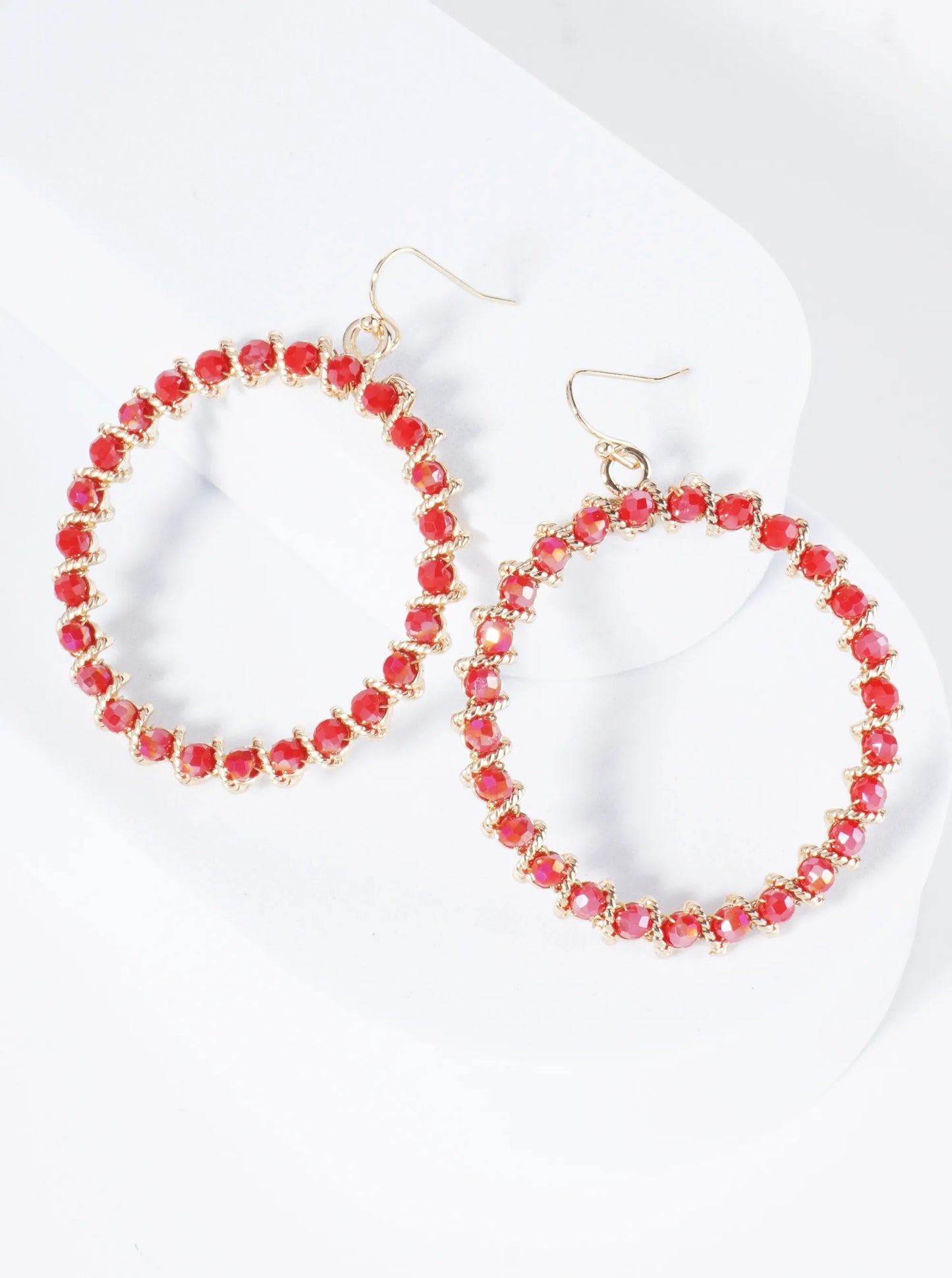 Faceted Glass Beaded 2 Inch Circle Drop Earrings