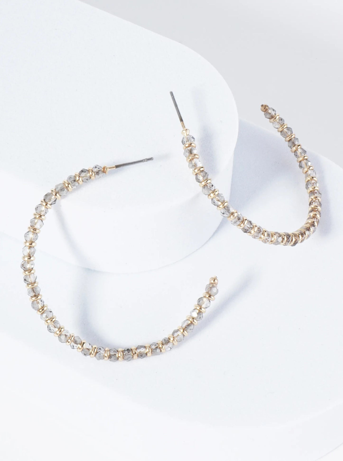 Faceted Glass Beaded 40mm Lightweight Open Hoop Earrings