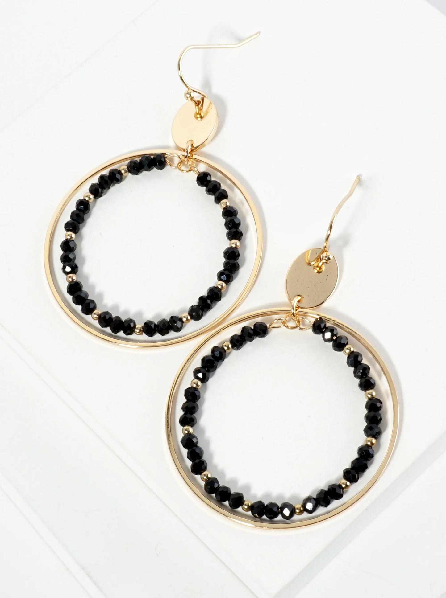 Faceted Glass Beaded Double Wire Circle Dangle Earrings