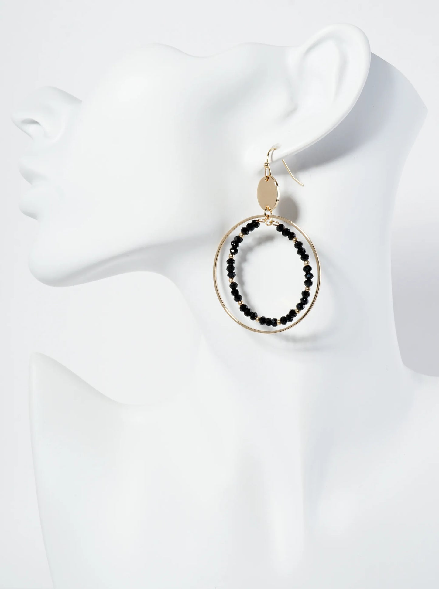 Faceted Glass Beaded Double Wire Circle Dangle Earrings