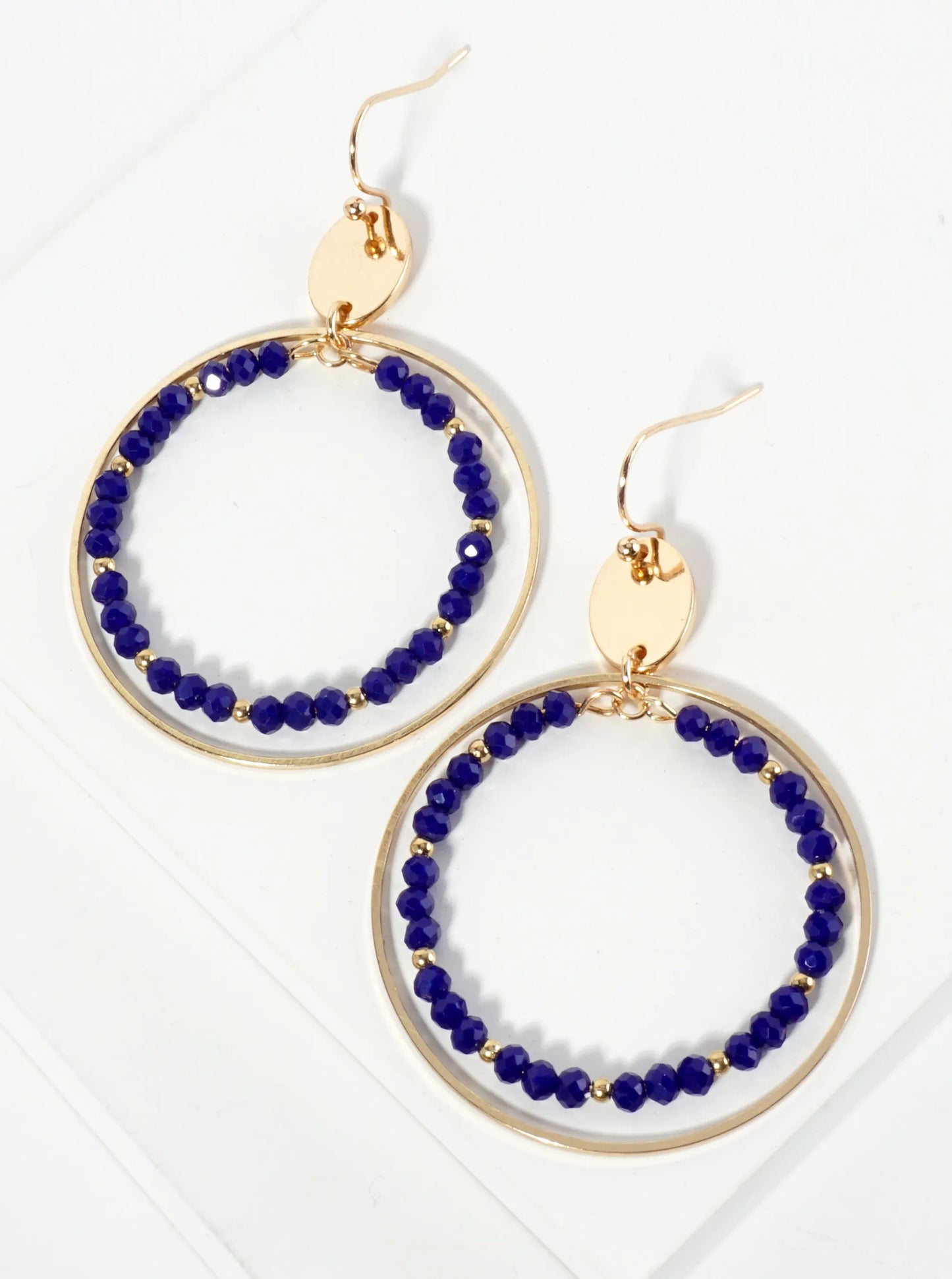 Faceted Glass Beaded Double Wire Circle Dangle Earrings
