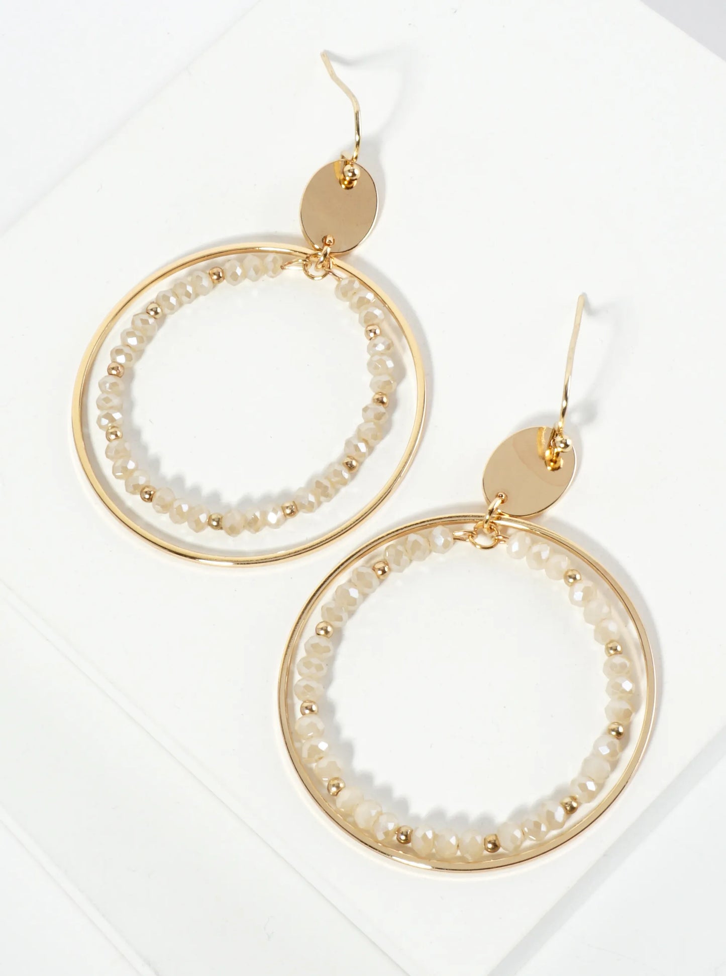 Faceted Glass Beaded Double Wire Circle Dangle Earrings