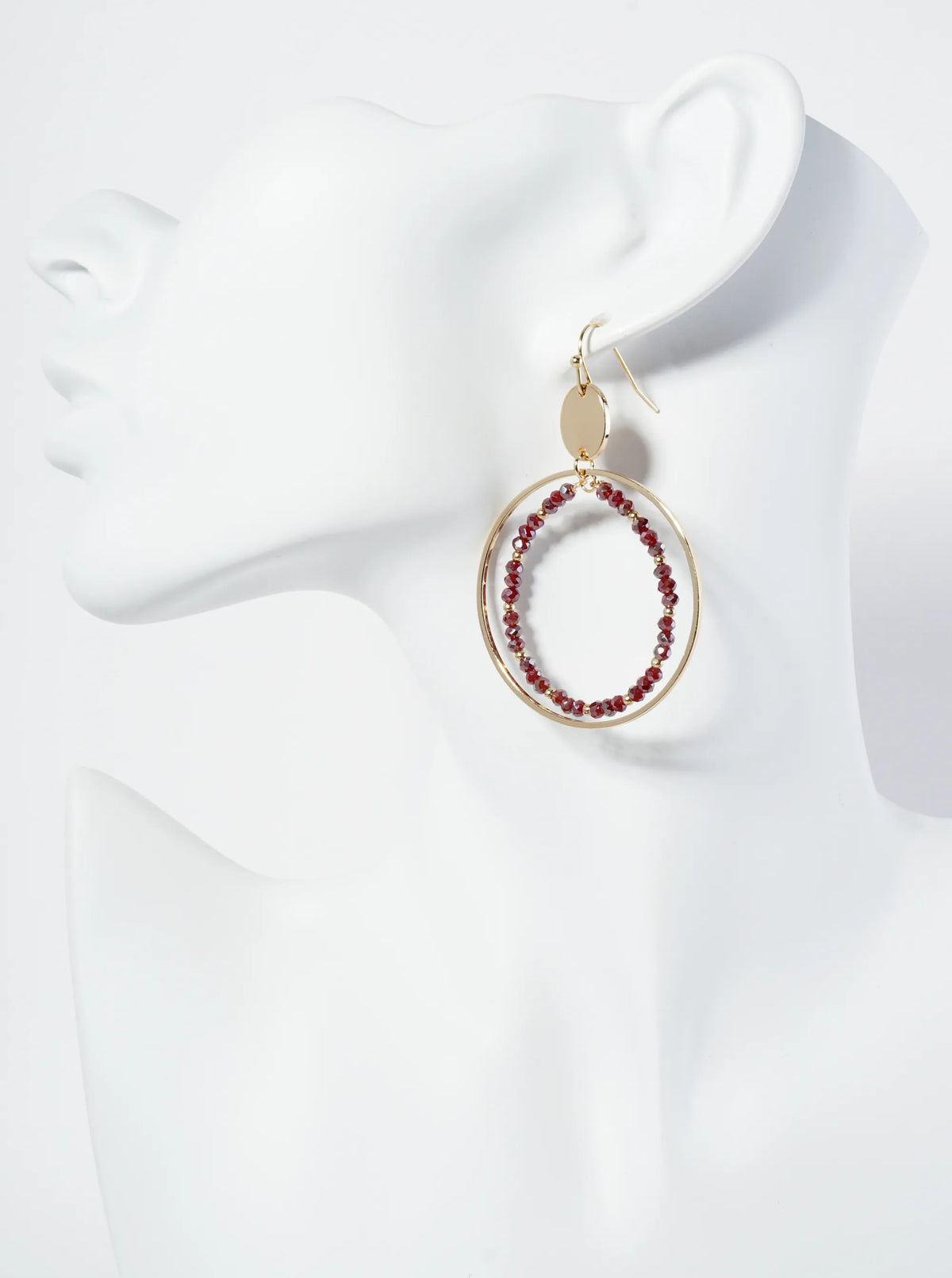 Faceted Glass Beaded Double Wire Circle Dangle Earrings
