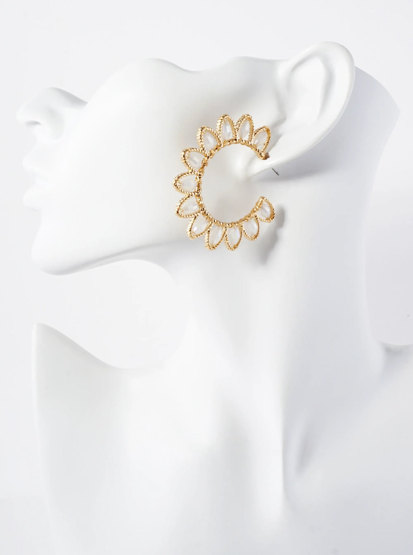 Faceted Glass Beaded Floral 40mm Statement Open Hoop Earrings