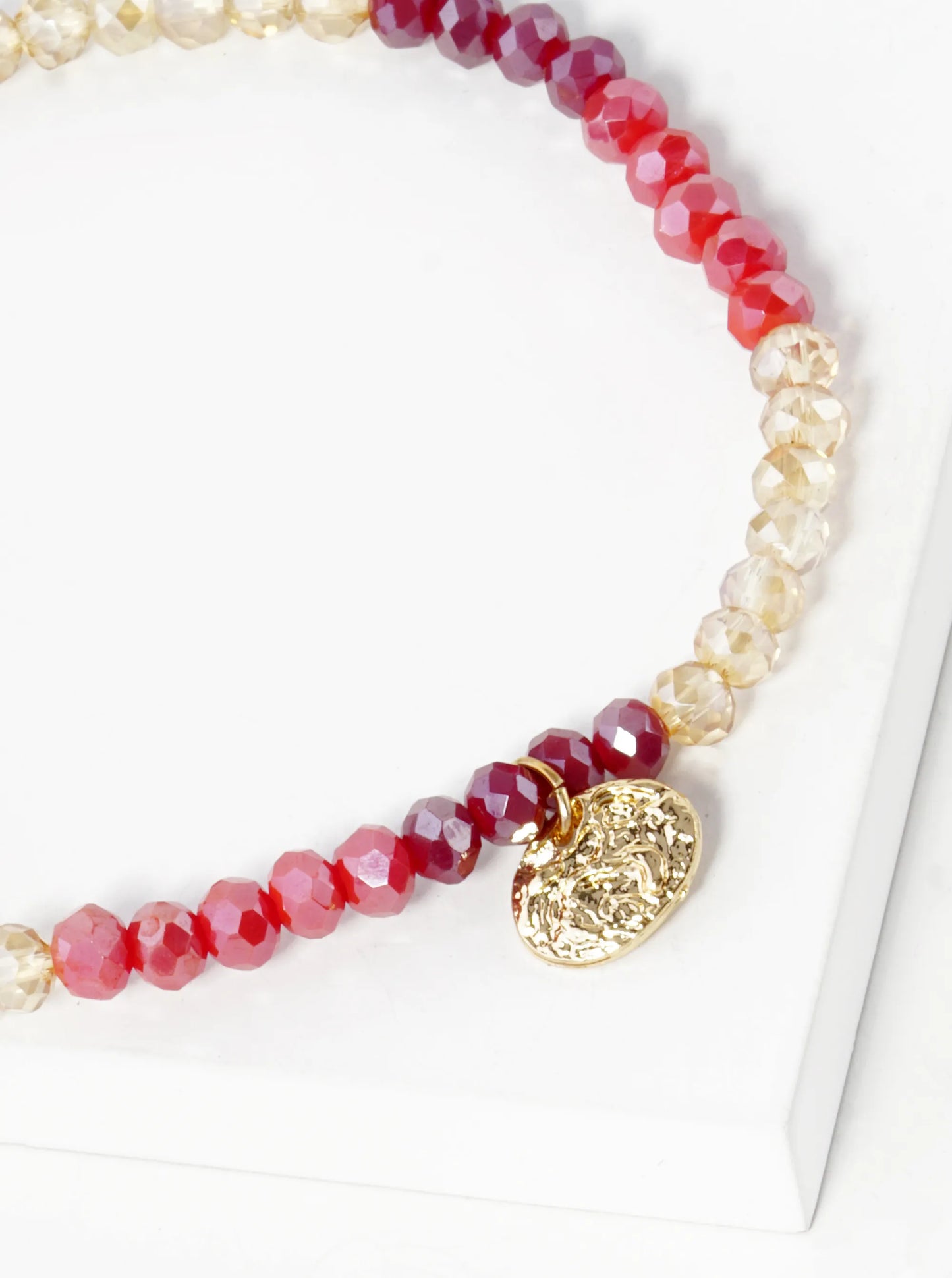 Faceted Glass Beaded Ombre Stretch Bracelet With Oval Metal Charm